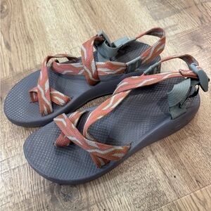 Chaco Gray Sandals with Orange and Cream Straps
